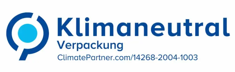 Siegel „Klimaneutral Verpackung“ von ClimatePartner, Kennnummer 14268-2004-1003