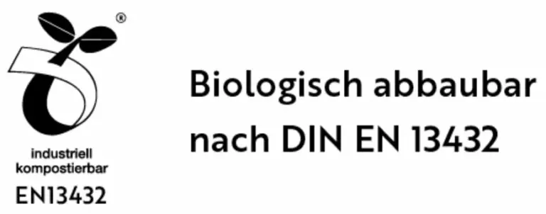 Siegel „Biologisch abbaubar nach DIN EN 13432“, industriell kompostierbar